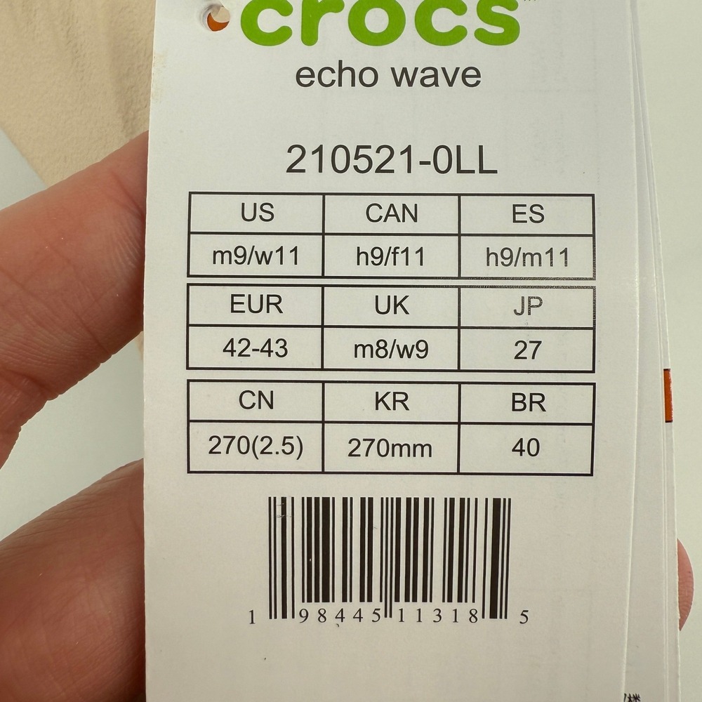 Crocs Echo Wave Clog‎ Almond Tint Men 9/Women 11 M9/W11 Slip On 210521-0LL New - Picture 9 of 9